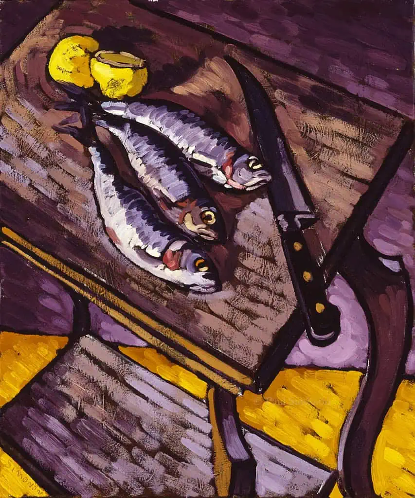 A space odissey Colony Room -Paul Simonon - Fish Knives and Lemons - Oil on canvas - 62 x 52cm 